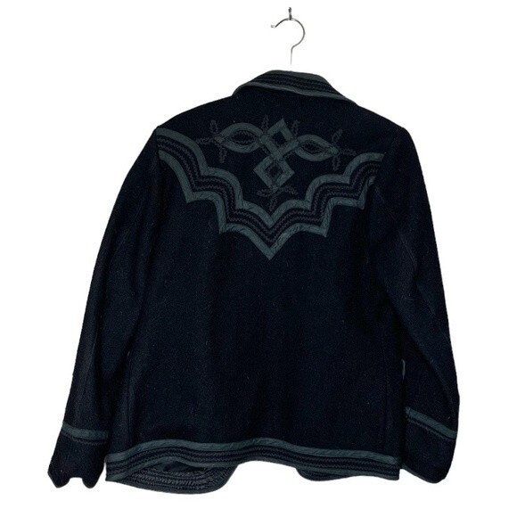 Black Blazer Wool Appliqué Design Two Button Closure VINTAGE Retro - Picture 6 of 12